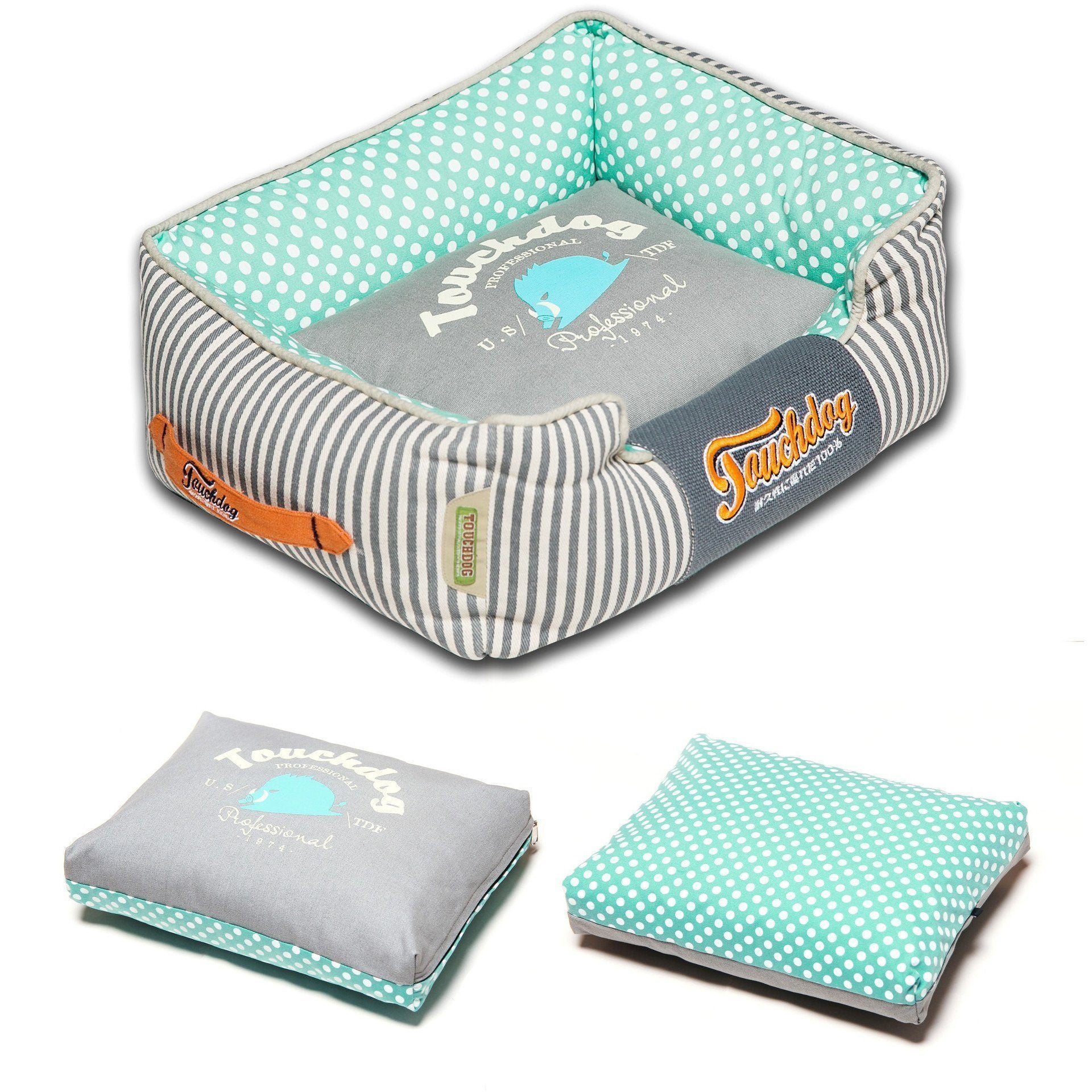 Touchdog ® 'Polka-Striped' Rectangular Designer Premium Dog Bed  