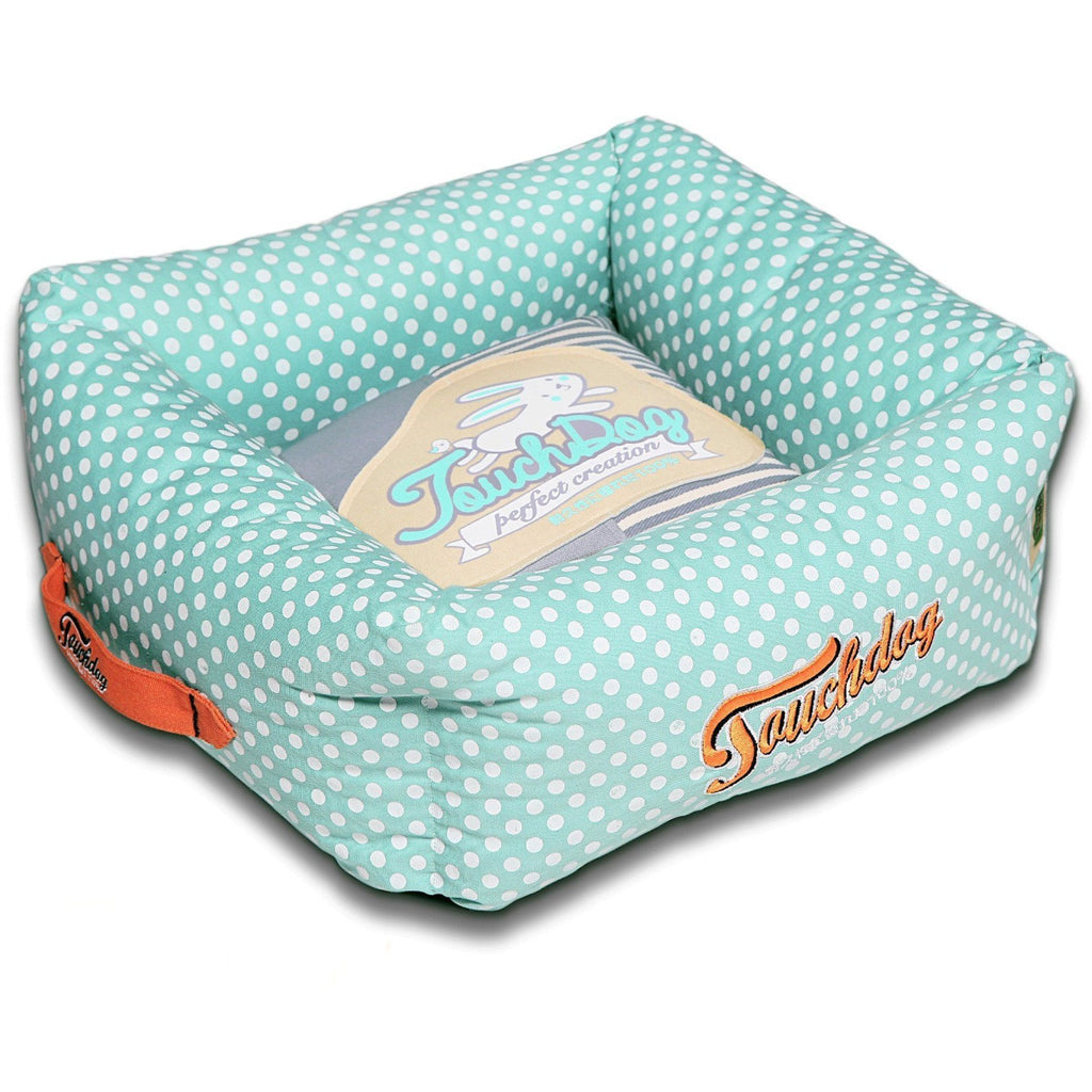 Touchdog ® 'Polka-Striped' Designer Premium Squared Dog Bed Medium Baby Blue, Steel Grey