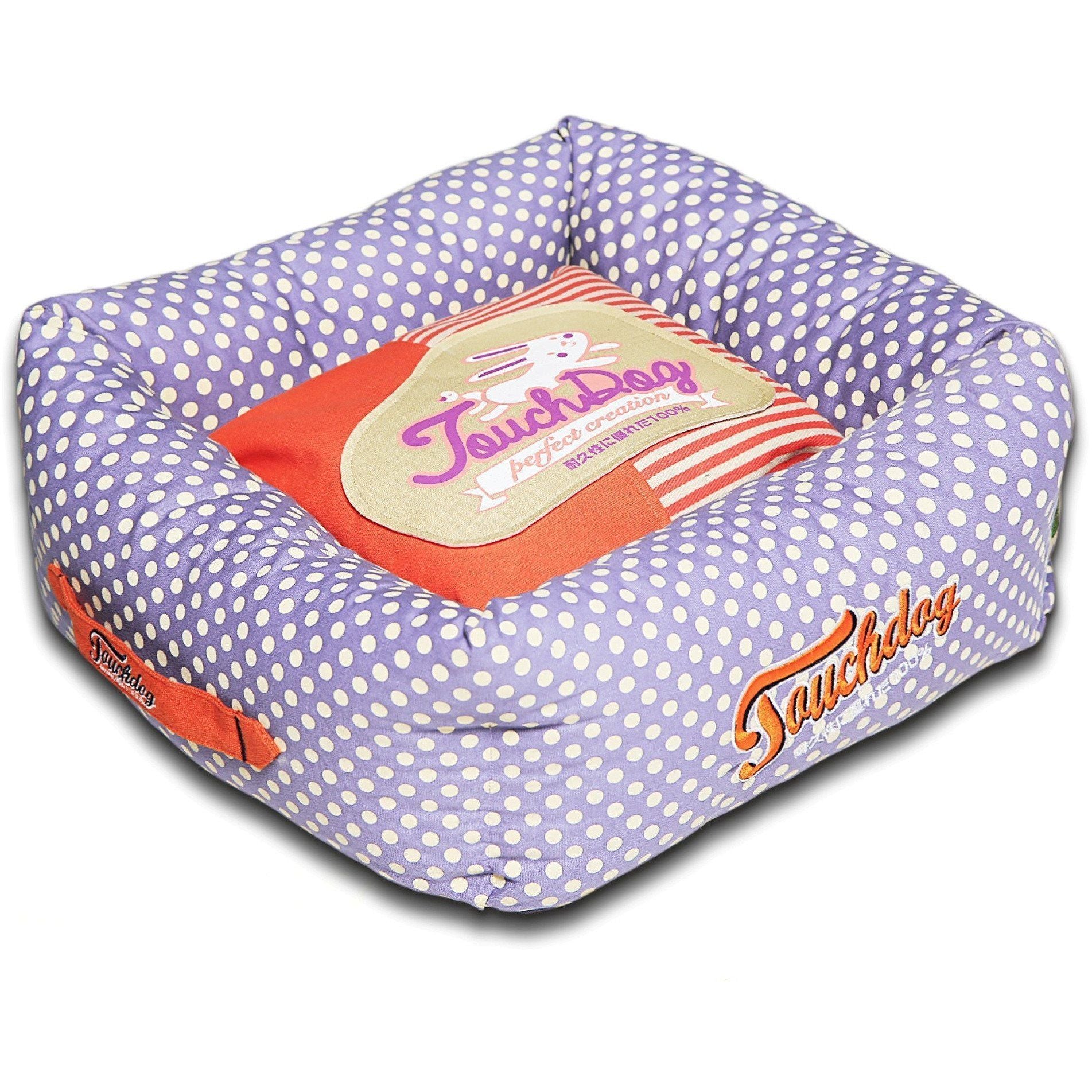 Touchdog ® 'Polka-Striped' Designer Premium Squared Dog Bed Medium Orange, Lavender