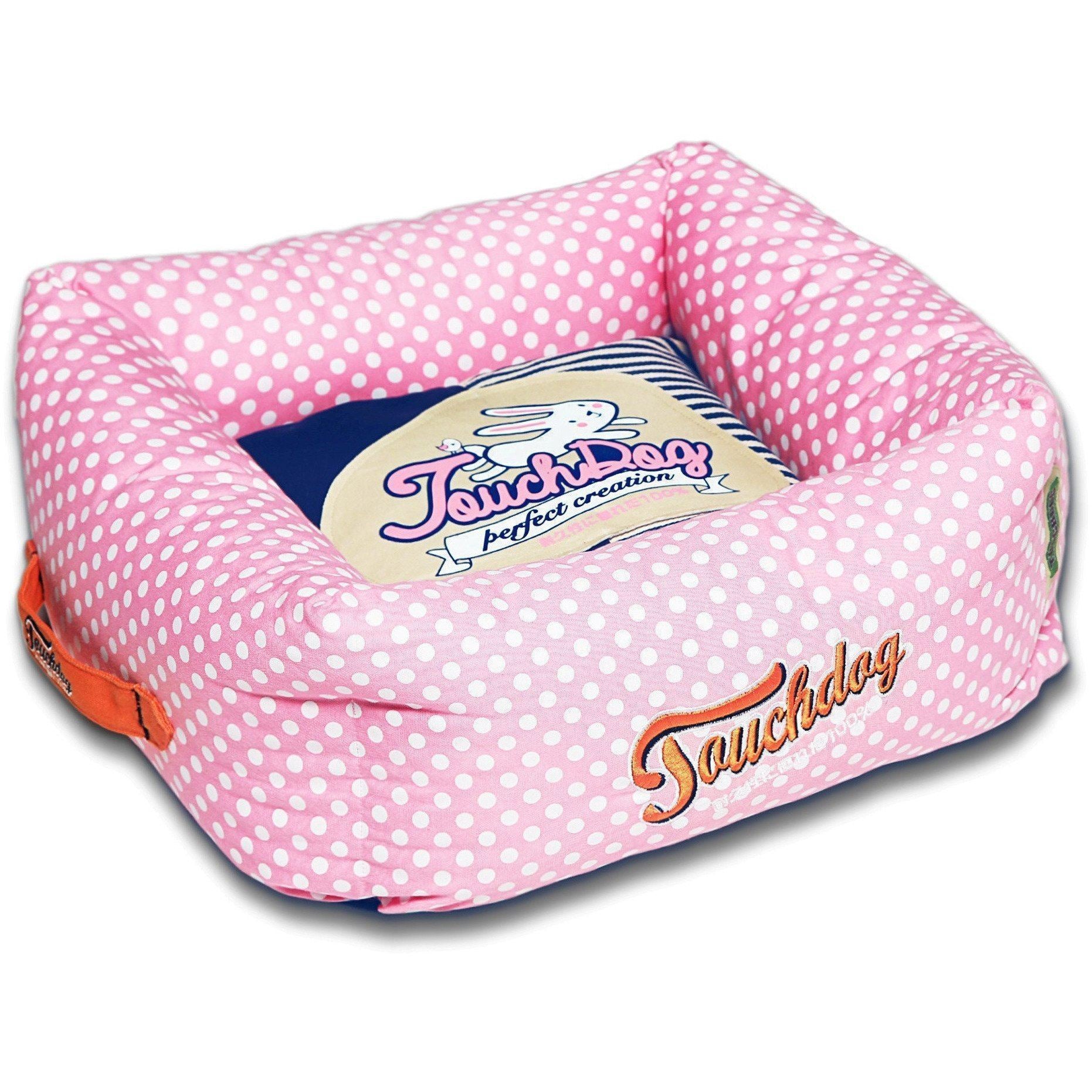 Touchdog ® 'Polka-Striped' Designer Premium Squared Dog Bed Medium Pink, Navy Blue
