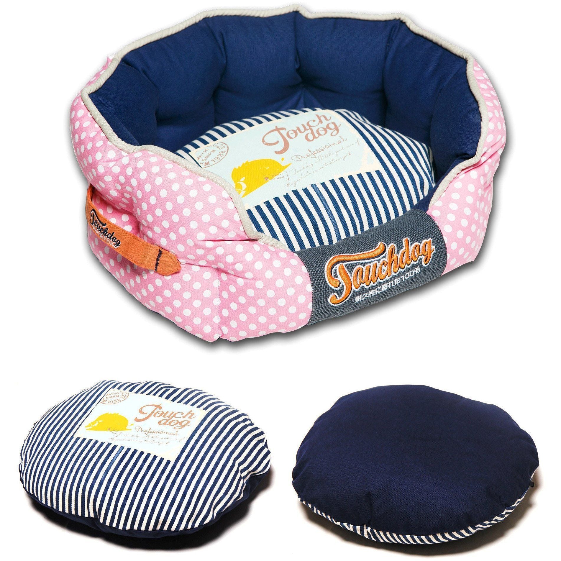 Touchdog ® 'Polka-Striped' Polo Designer Premium Rounded Dog Bed  