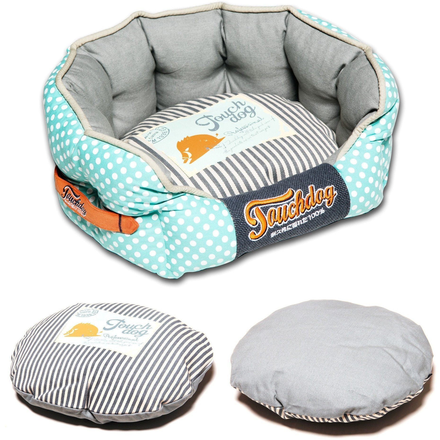 Touchdog ® 'Polka-Striped' Polo Designer Premium Rounded Dog Bed  