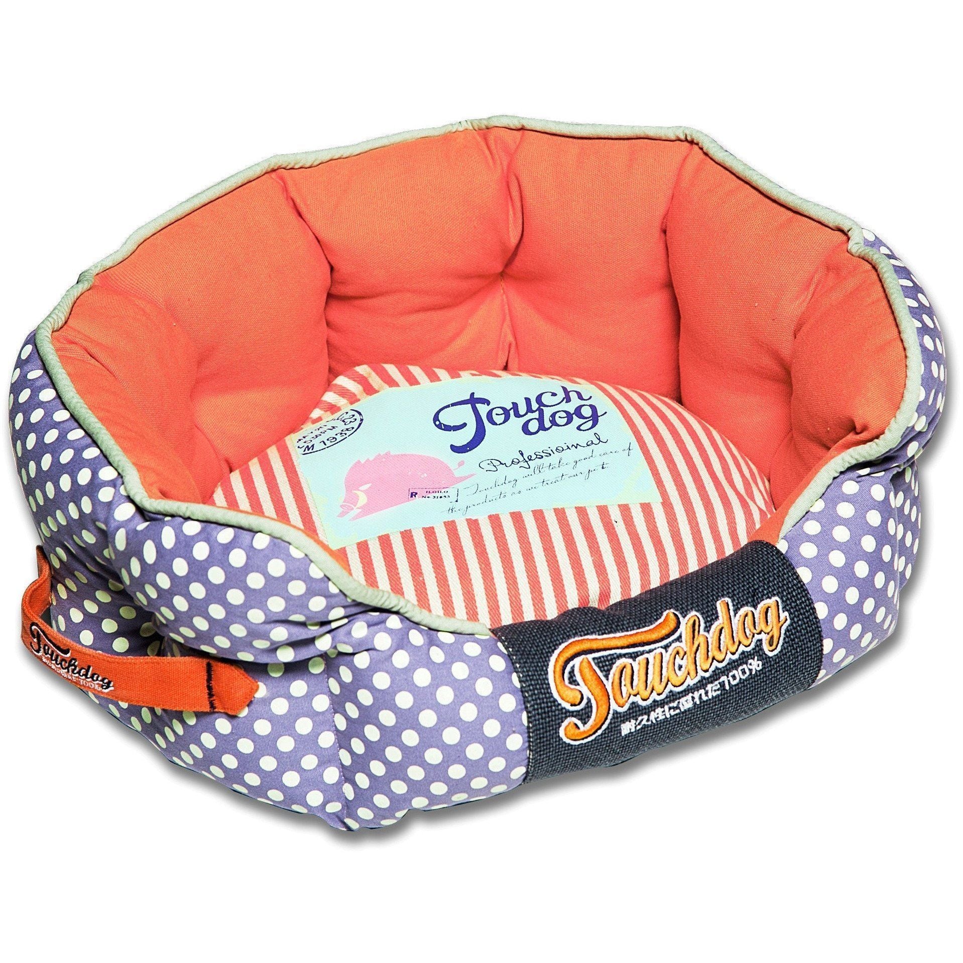 Touchdog ® 'Polka-Striped' Polo Designer Premium Rounded Dog Bed Medium Orange, Lavender