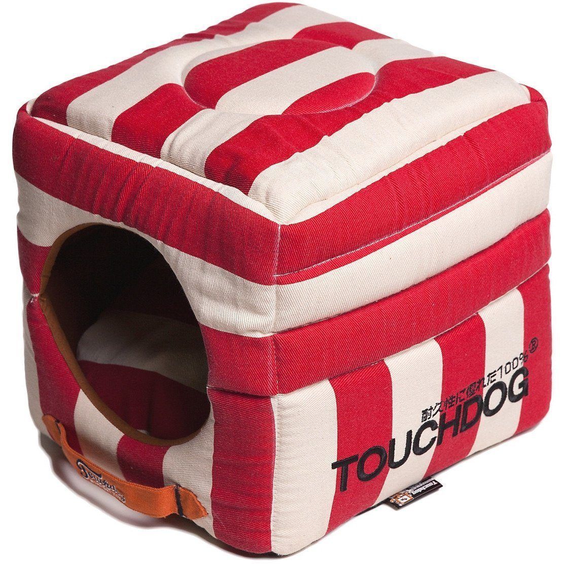 Touchdog ® 'Polo-Striped' 2-in-1 Convertible and Collapsible Dog and Cat Bed Red, White 