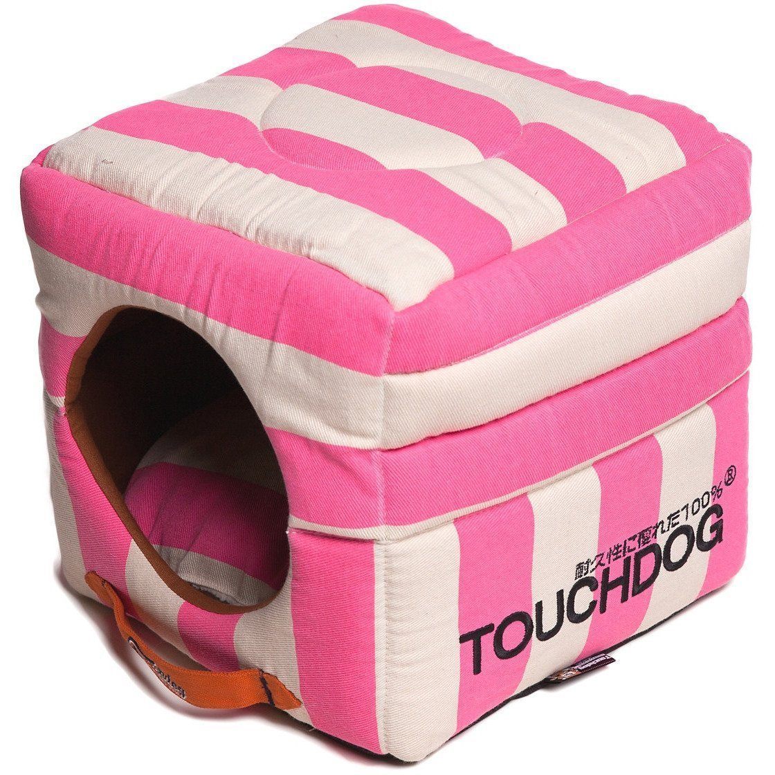Touchdog ® 'Polo-Striped' 2-in-1 Convertible and Collapsible Dog and Cat Bed Pink, White 