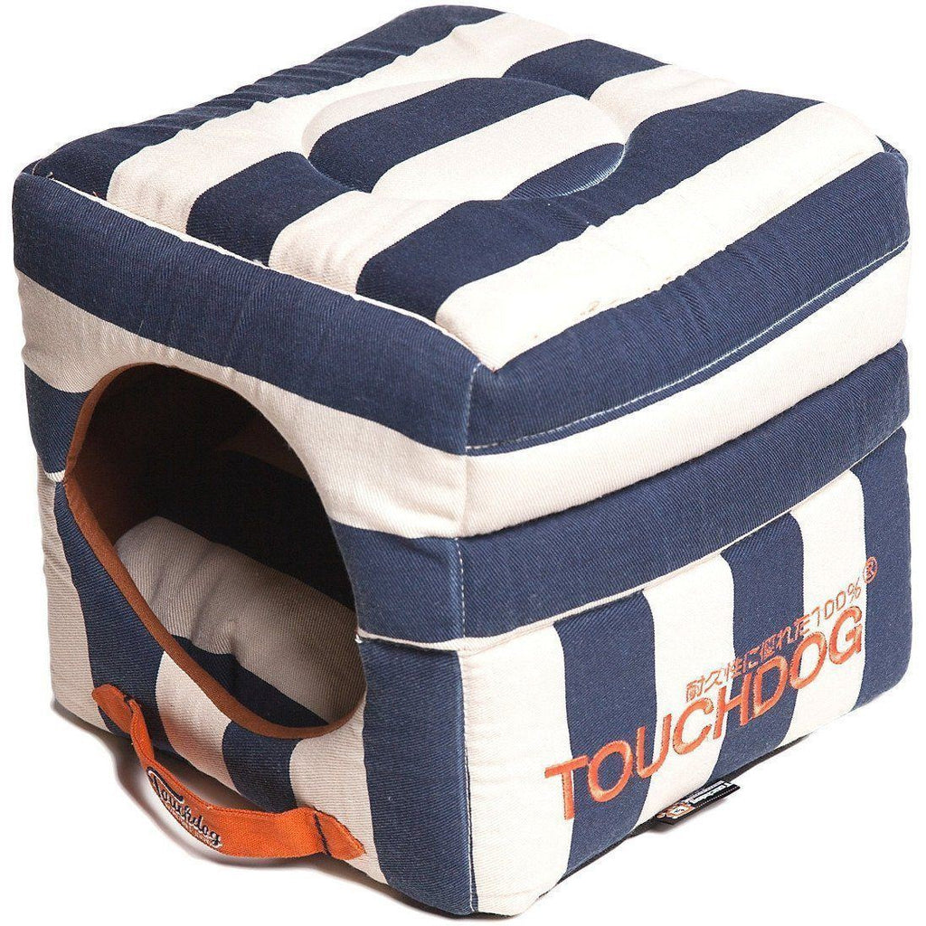 Touchdog ® 'Polo-Striped' 2-in-1 Convertible and Collapsible Dog and Cat Bed Blue, White 