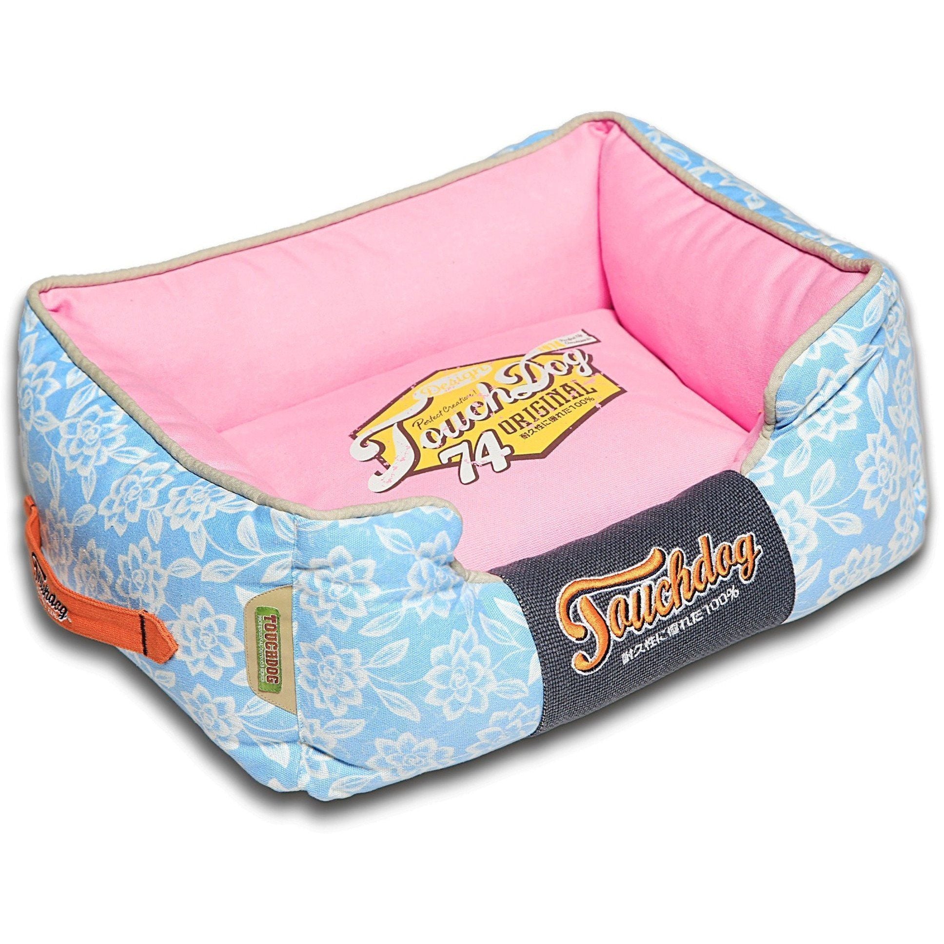 Touchdog ® 'Rose-Pedal' Premium Designer Rectangular Dog Bed Medium Sky Blue, Bubblegum Pink