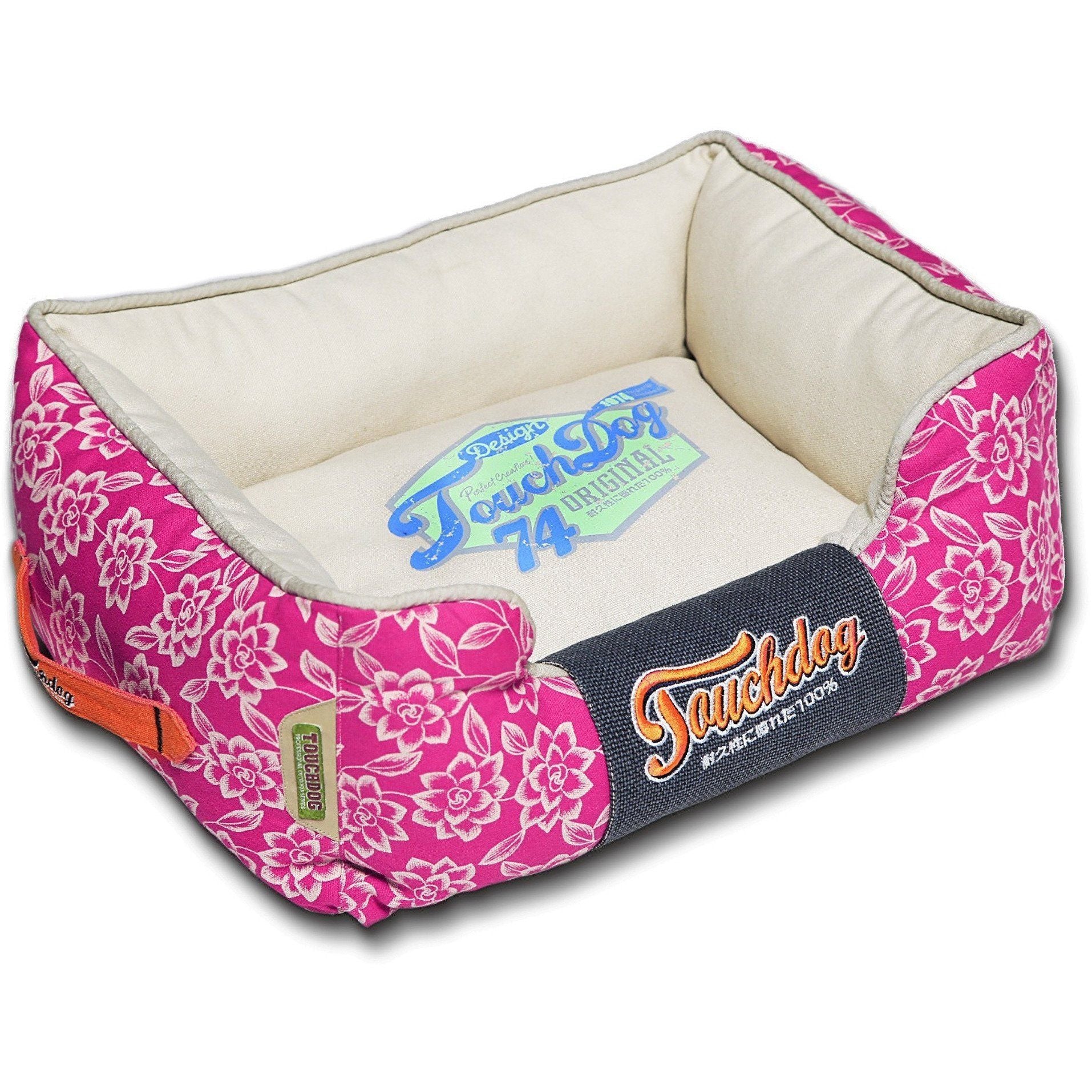 Touchdog ® 'Rose-Pedal' Premium Designer Rectangular Dog Bed Medium Dark Pink, Cream White