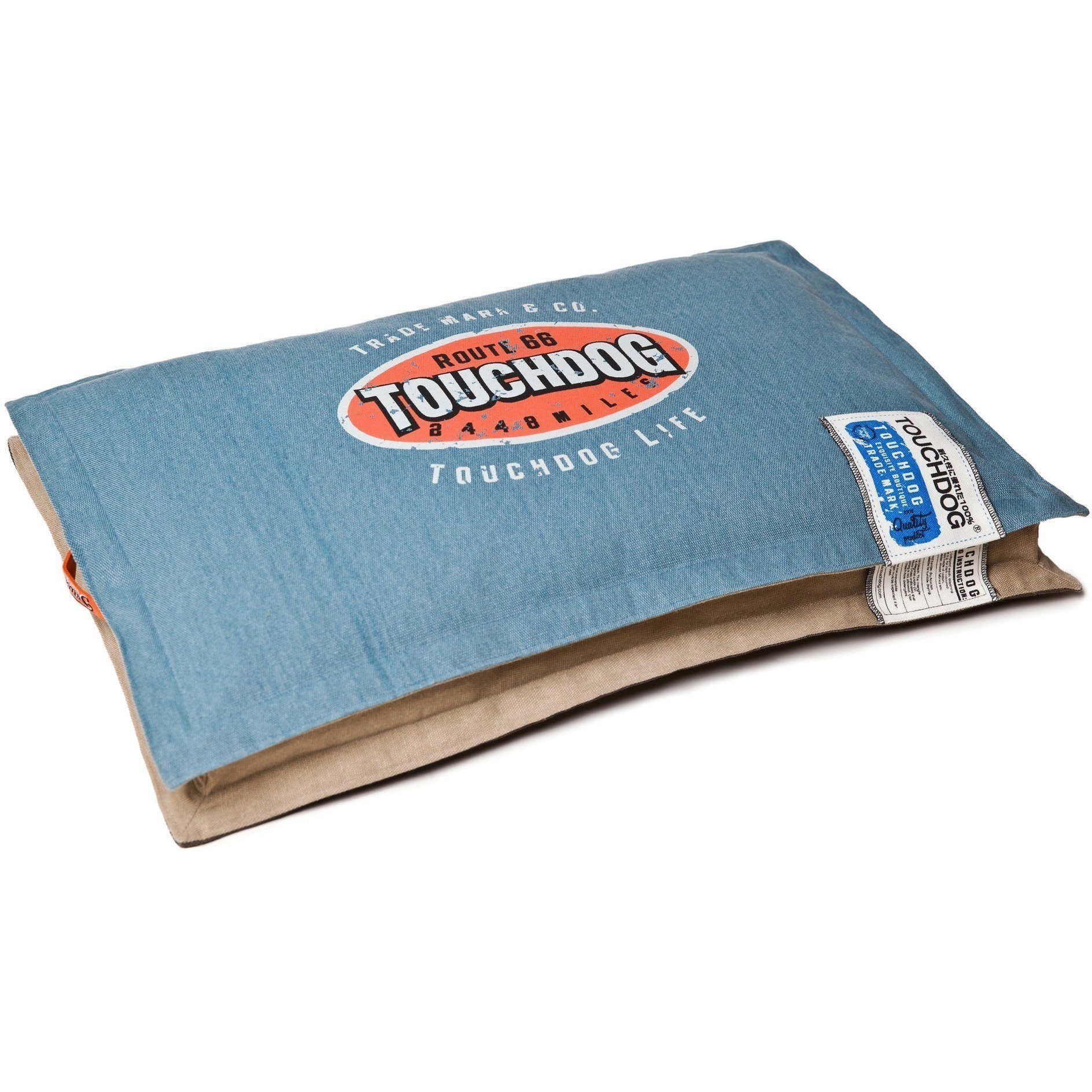 Touchdog ® 'Shock-Stitched' Sporty Reversible Rectangular Ultra-Thick Dog Mat Bed Large Denim Blue, Mocha Brown