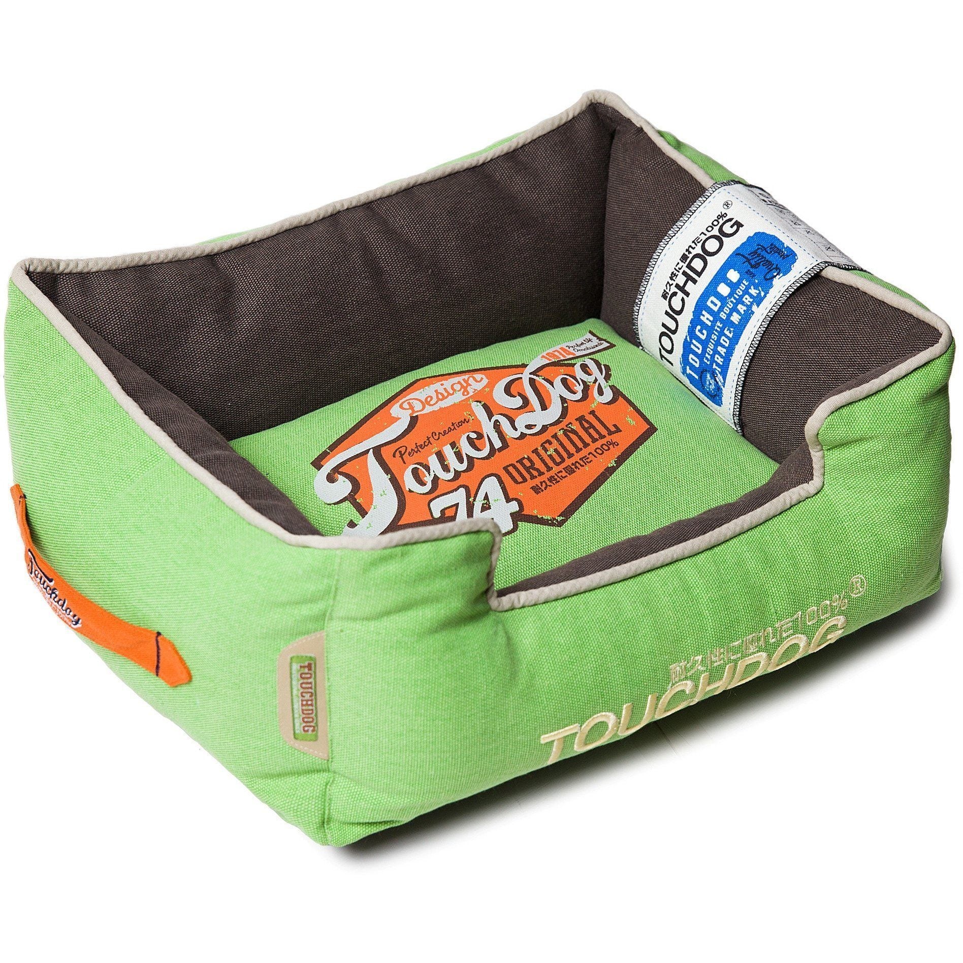 Touchdog ® 'Sporty Vintage' Original Reversible Rectangular Designer Dog Bed Medium Mint Green, Mud Brown