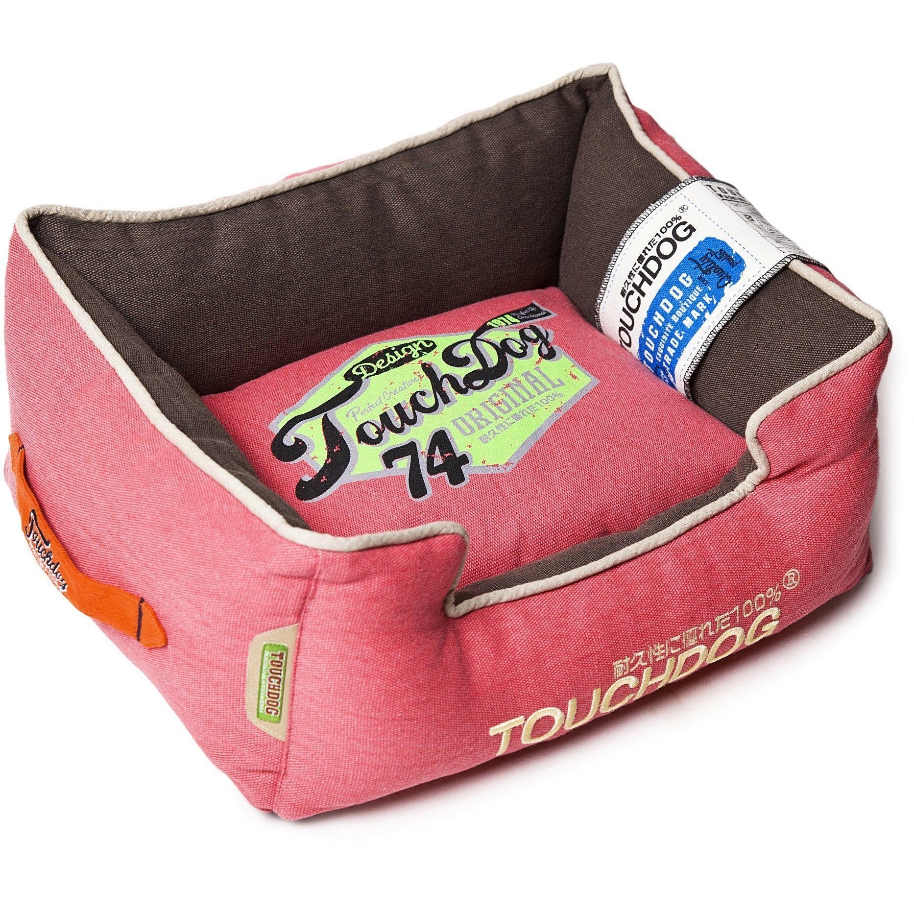 Touchdog ® 'Sporty Vintage' Original Reversible Rectangular Designer Dog Bed Medium Flamingo Pink, White