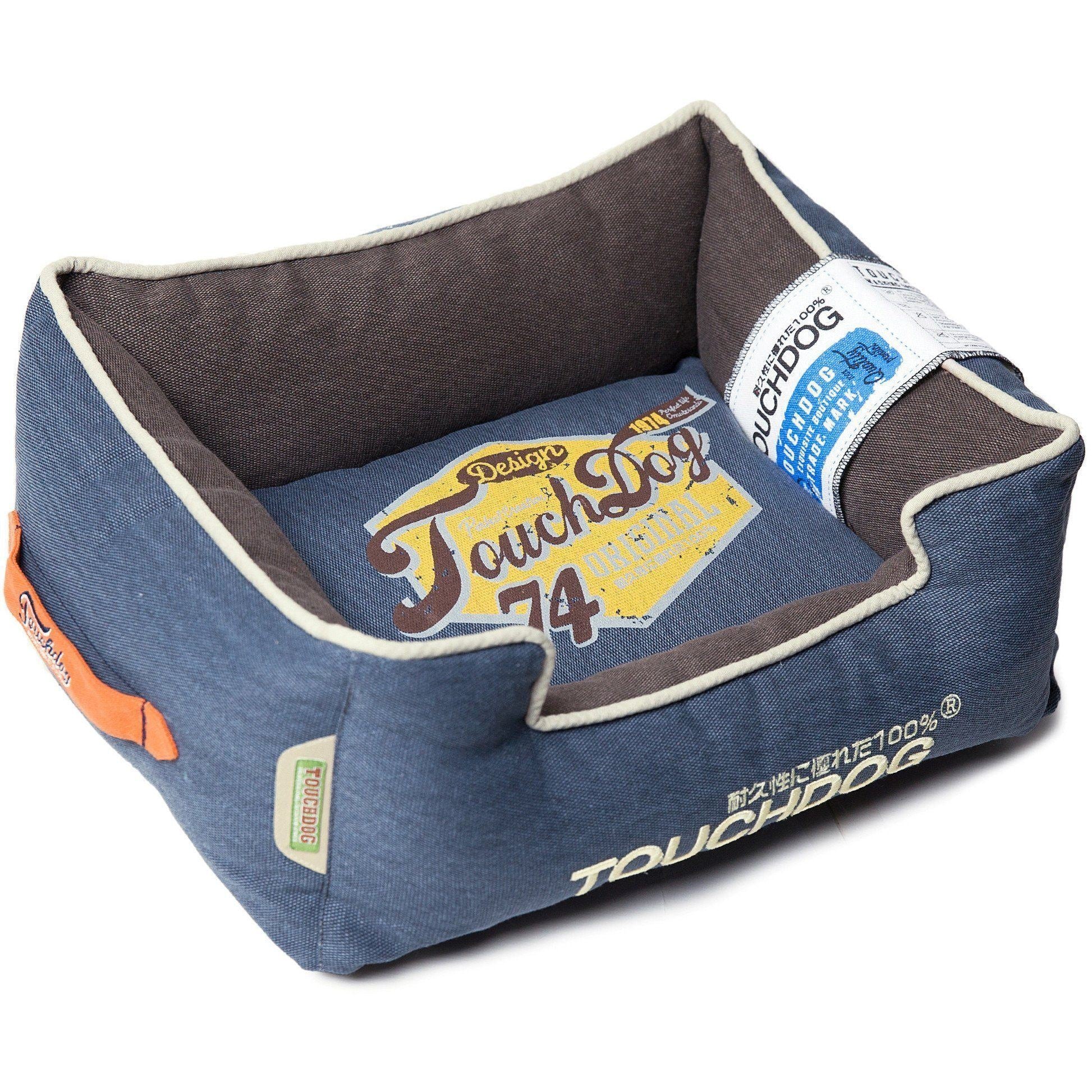 Touchdog ® 'Sporty Vintage' Original Reversible Rectangular Designer Dog Bed Medium Midnight Blue, Dark Grey