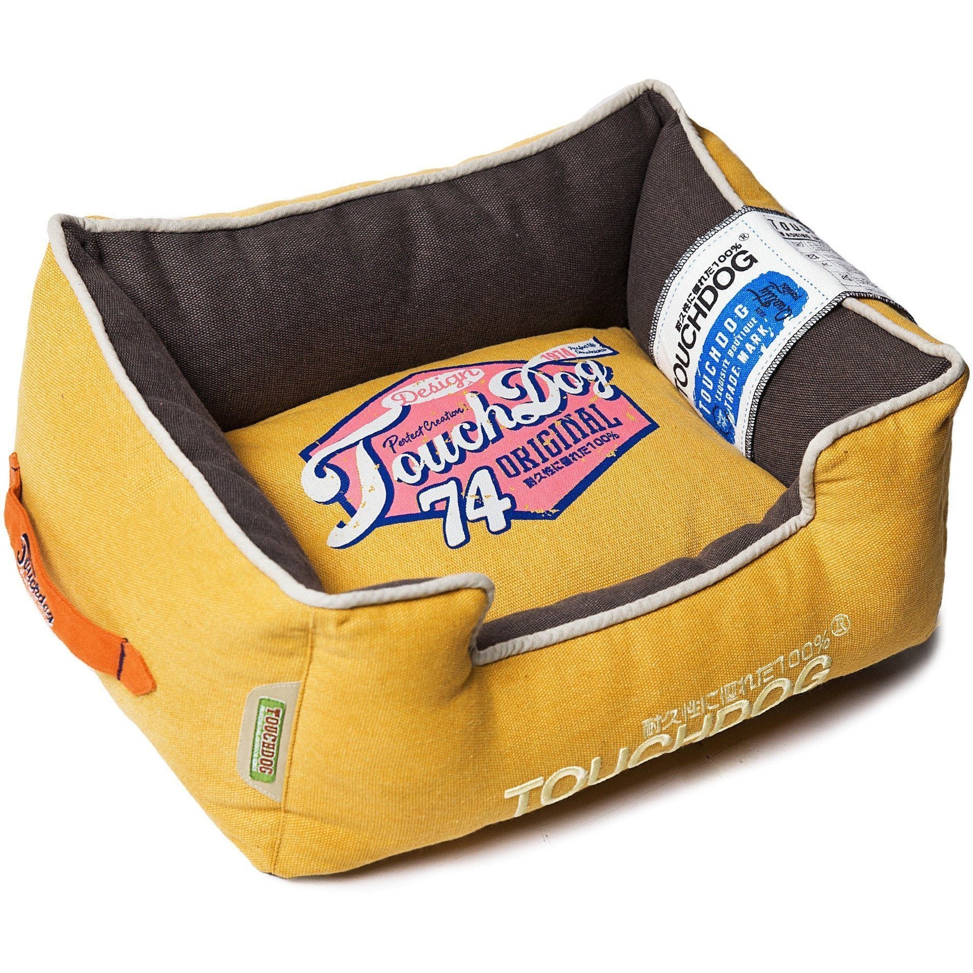 Touchdog ® 'Sporty Vintage' Original Reversible Rectangular Designer Dog Bed Medium Yellow Lemon, Dark Brown