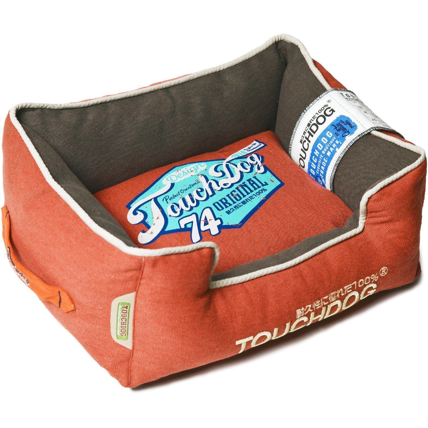 Touchdog ® 'Sporty Vintage' Original Reversible Rectangular Designer Dog Bed Medium Brown, Orange