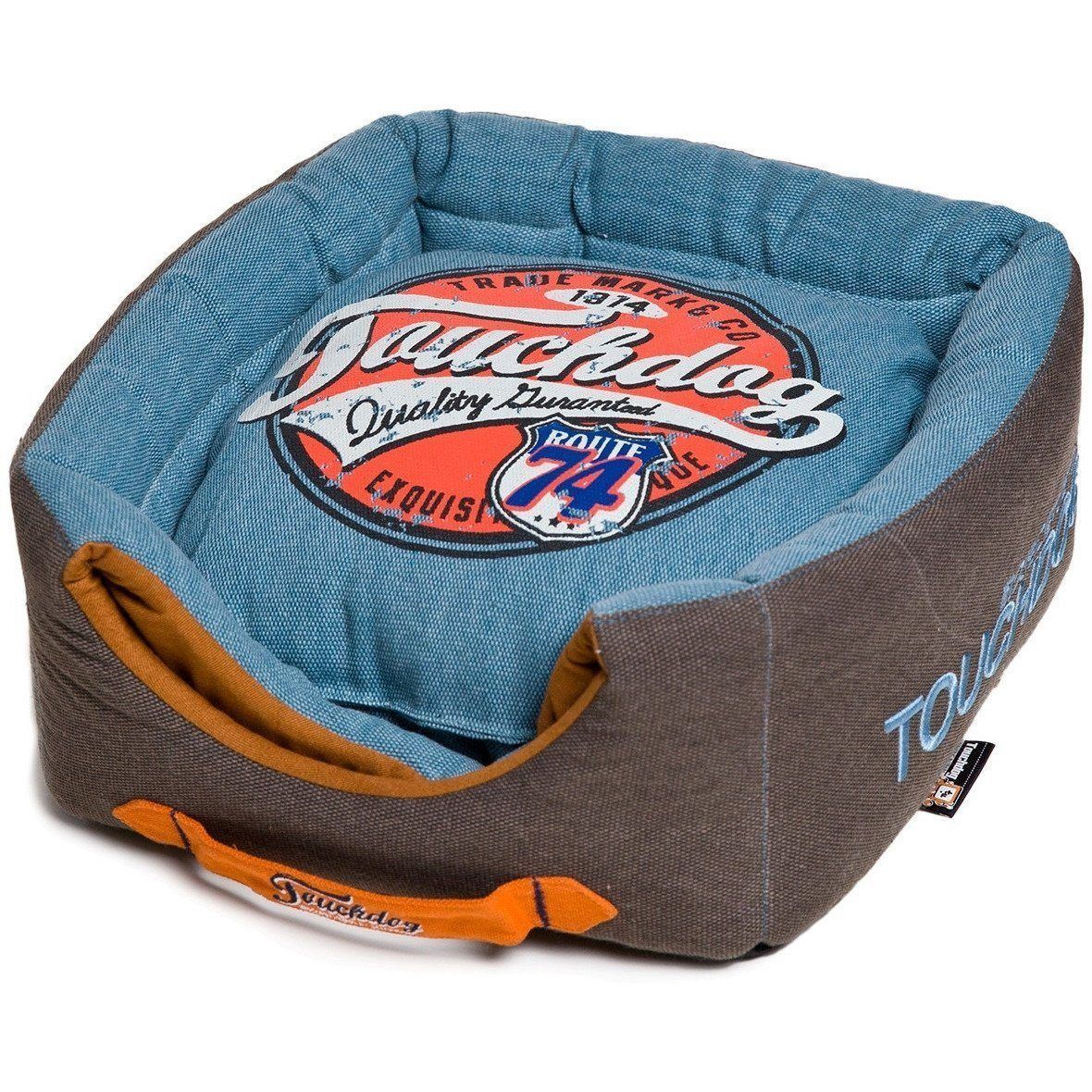 Touchdog ® 'Vintage Squared' 2-in-1 Convertible and Collapsible Dog and Cat Bed Denim Blue, Mud Brown 