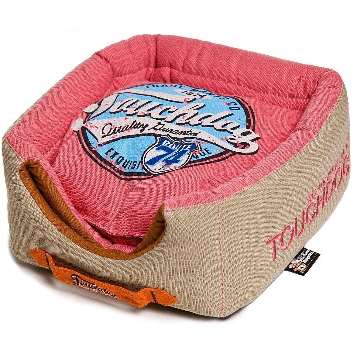 Touchdog ® 'Vintage Squared' 2-in-1 Convertible and Collapsible Dog and Cat Bed Bubblegum Pink, Beige 