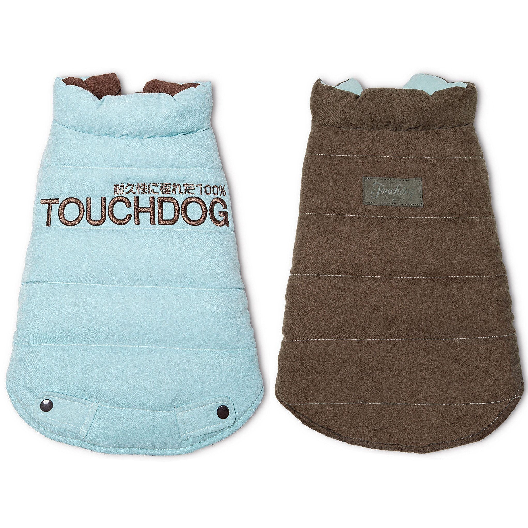 Touchdog ® Waggin Swag Ultra-Plush Insulated and Reversible Dog Coat X-Small Blue / Brown