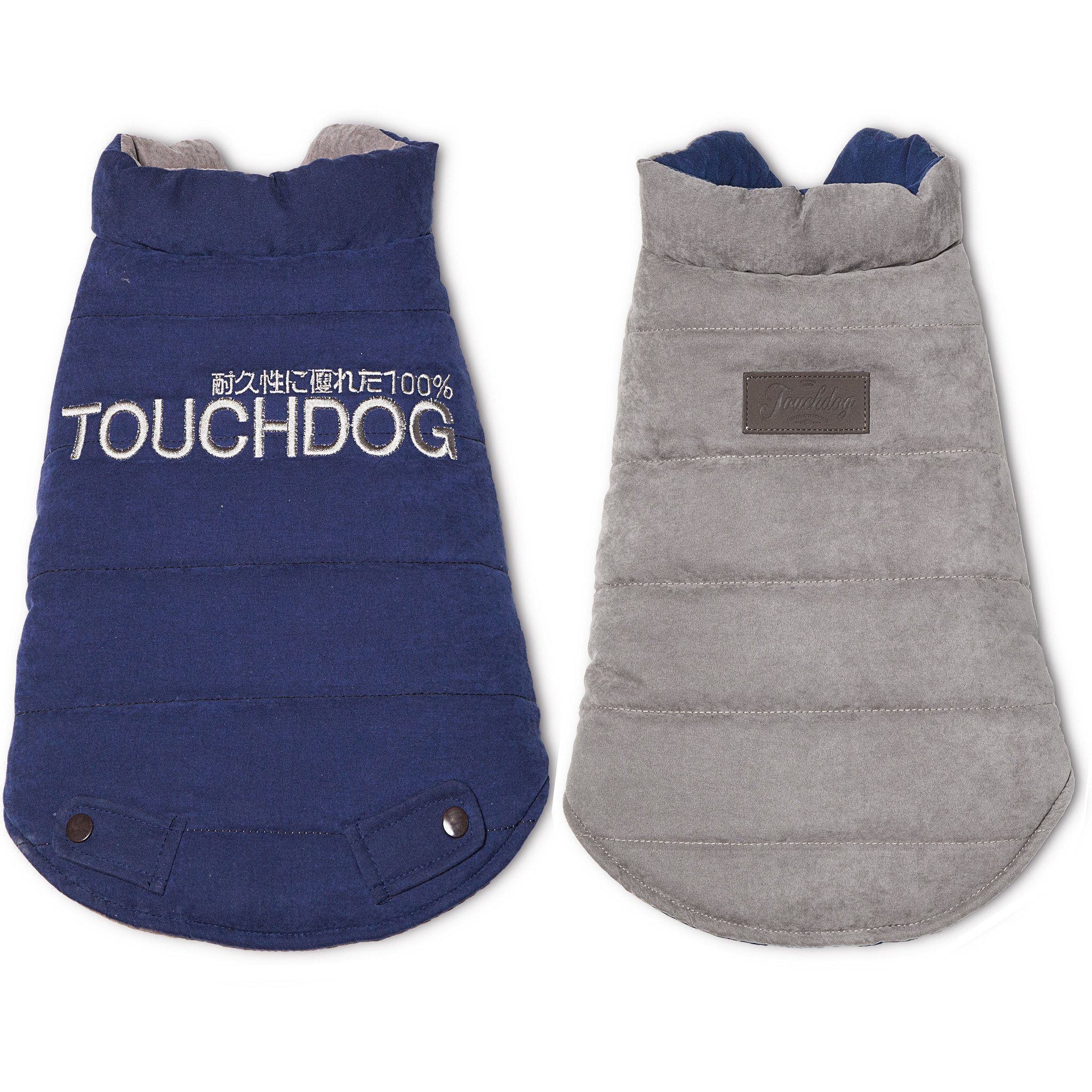 Touchdog ® Waggin Swag Ultra-Plush Insulated and Reversible Dog Coat X-Small Blue / Grey