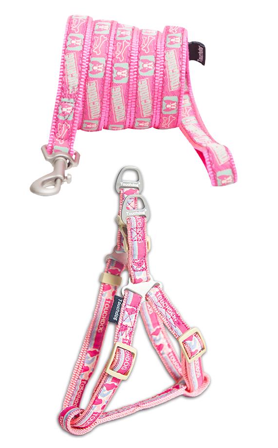 Touchdog Tough Stitched Durable Embroidered Leash and Harness - Pink  