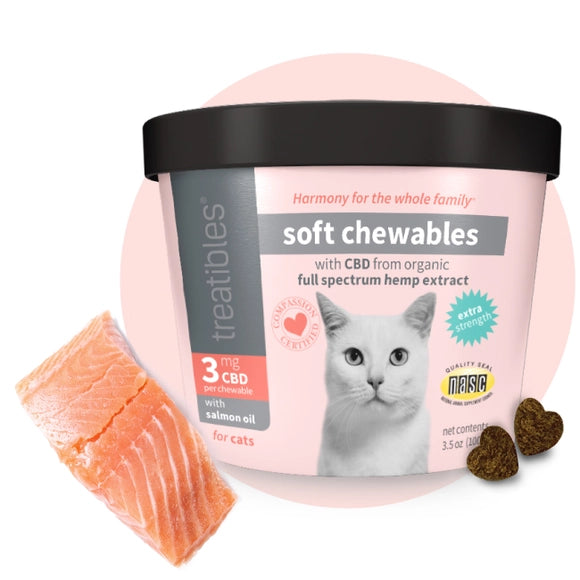 Treatibles Full Size Feline Extra Strength Soft Chews (100ct) Cup 3mg CBD Soft Chew Cat...