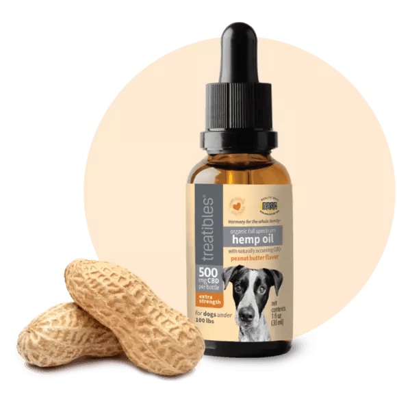 Treatibles Full Spectrum Dropper 500mg CBD Peanut Butter Canine Dog and Cat Health Supplements - 1 fl oz Dropper  
