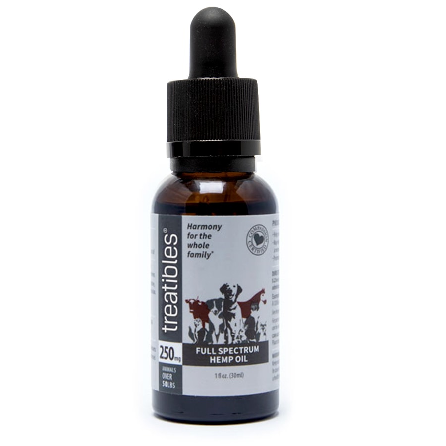 Treatibles Full Spectrum Hemp Oil Dropper Bottle 250mg Dog and Cat Health Supplements - 1 fl oz Dropper  