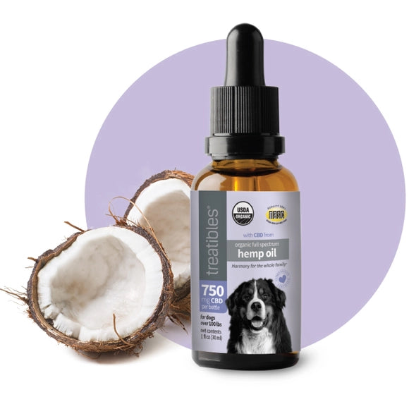 Treatibles Full Spectrum Hemp Oil Dropper Bottle 750mg Dog and Cat Health Supplements - 1 fl oz Dropper  