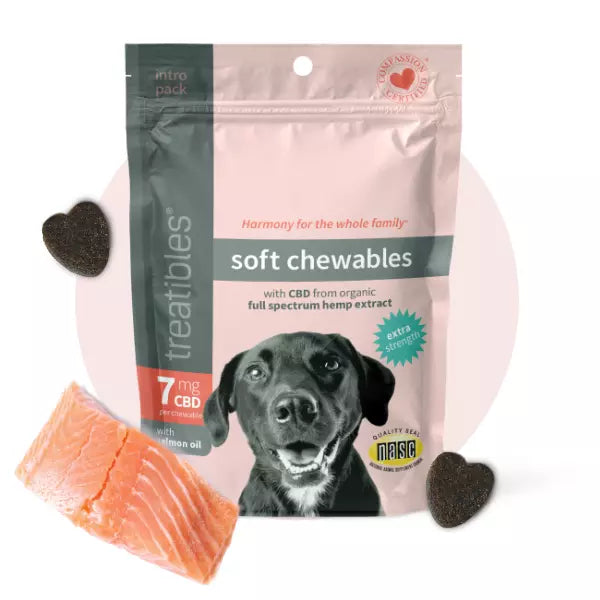 Treatibles Introductory Size Canine Extra Strength Soft Chews (12 ct) Pouch 7mg CBD Soft Chew Dog Supplement  