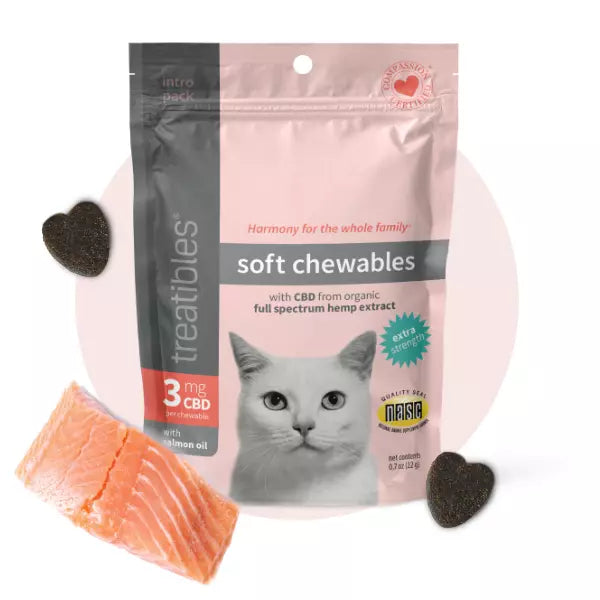 Treatibles Introductory Size Feline Extra Strength Soft Chews (20ct) Pouch 3mg CBD Soft Chew Cat Supplement  