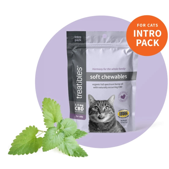 Treatibles Introductory Size Feline Soft Chews (20 ct) Pouch 1.5mg CBD Soft Chew Cat Supplement  