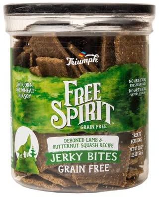 Triumph Grain-Free Free Spirit Deboned Lamb, SP & Butternut Squash Jerky Bites Jerky Dog Treats - 20 oz - Case of 6  