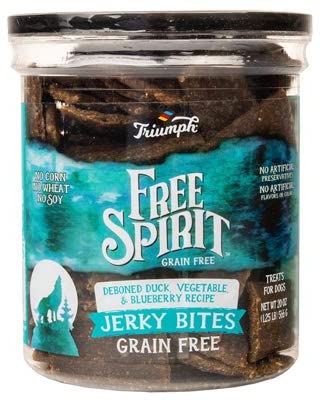 Triumph Grain-Free Spirit Deboned Duck, Pea, Blueberry Jerky Bites Jerky Dog Treats - 20 oz - Case of 6  