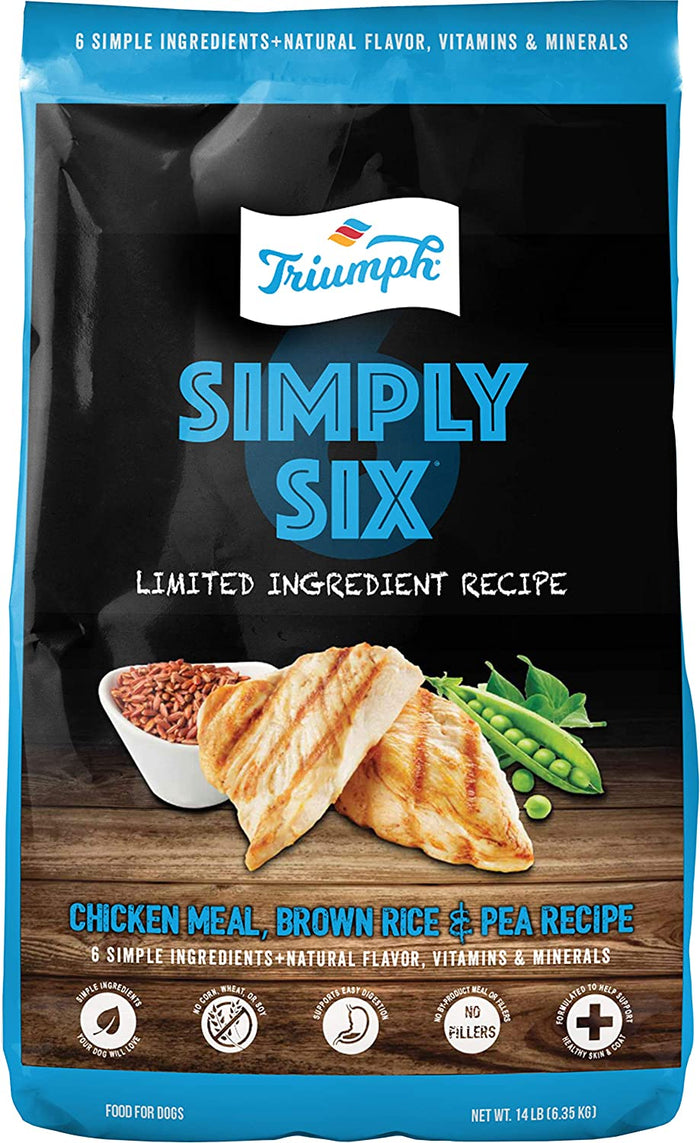 Triumph Simply Six Chicken Meal, Brown Rice & Pea (6 per bale) Dry Dog Food - 3 lb Bag