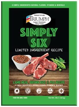 Triumph Simply Six Lamb Meal, Brown Rice & Pea (6 per bale) Dry Dog Food - 3 lb Bag  