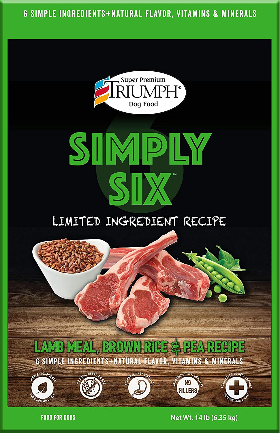 Triumph Simply Six Lamb Meal, Brown Rice & Pea Dry Dog Food - 14 lb Bag  