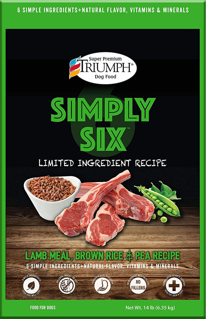 Triumph Simply Six Lamb Meal, Brown Rice & Pea Dry Dog Food - 14 lb Bag