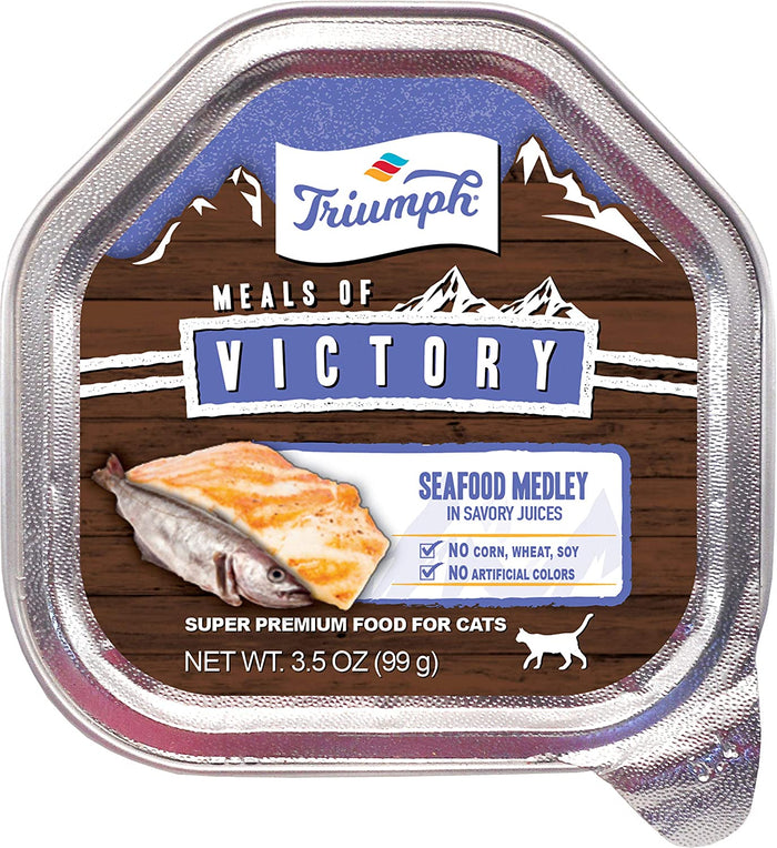 Triumph Victory Wet Cup Seafood Medley Wet Cat Food - 3.5 oz - Case of 15