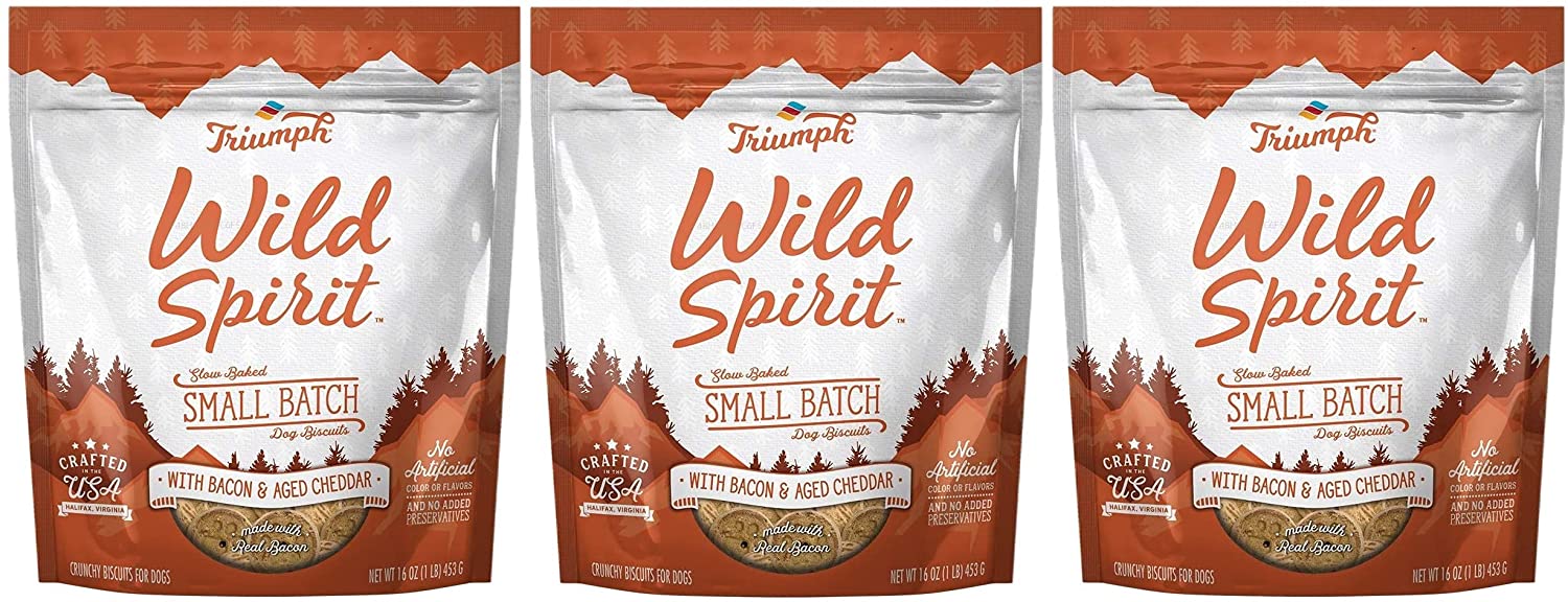 Triumph Wild Spirit Wheat-Free Bacon & Aged Cheddar Dog Biscuits - 16 oz - Case of 6  