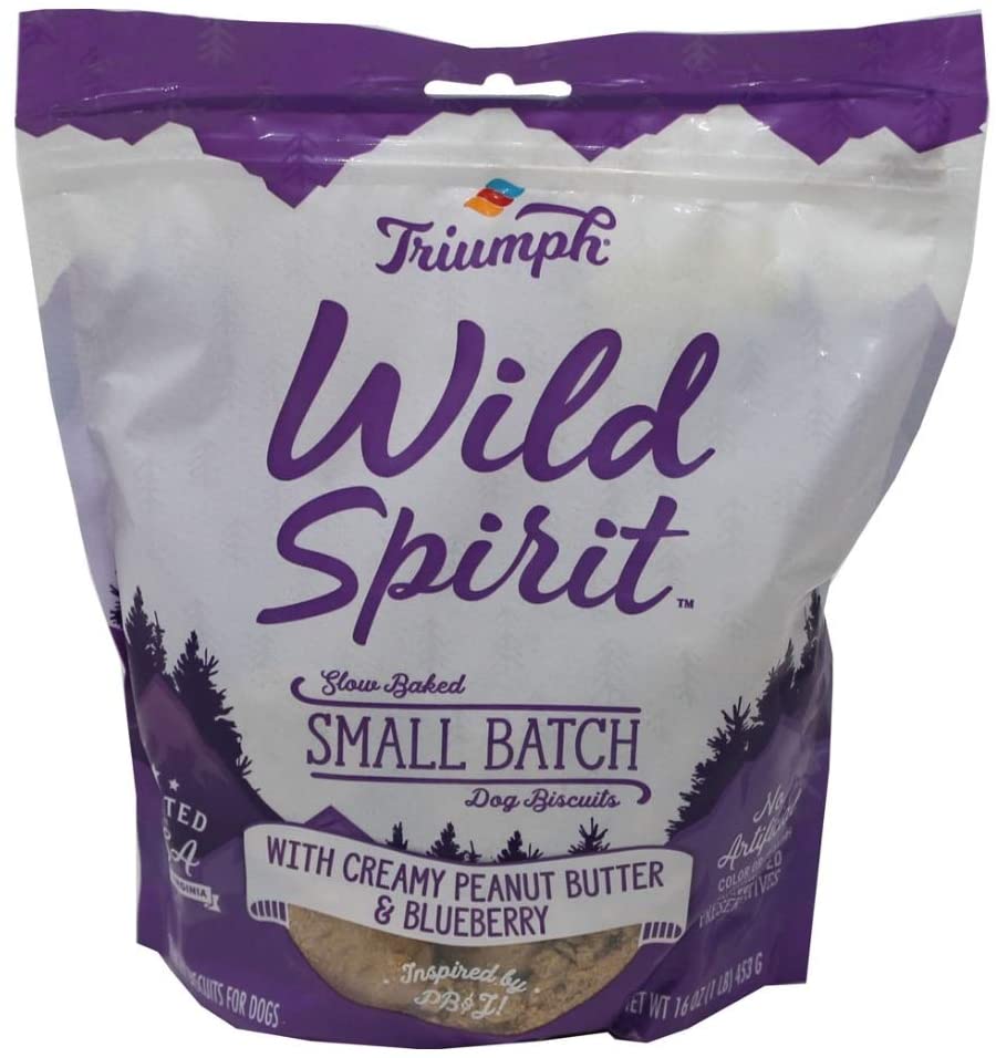 Triumph Wild Spirit Wheat-Free Peanut Butter & Blueberry Dog Biscuits - 16 oz - Case of 6  