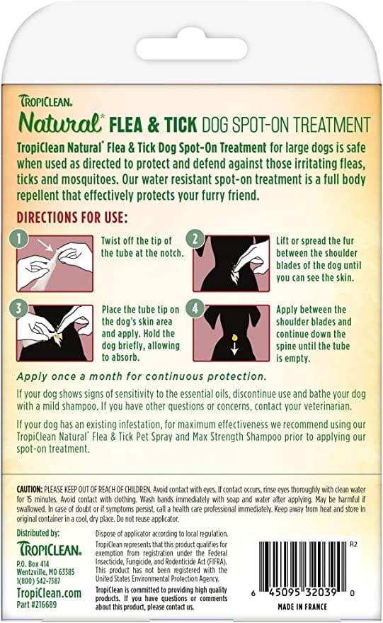 Tropiclean Flea & Tick Spot On Treatment for Large Dogs over 75lbs  