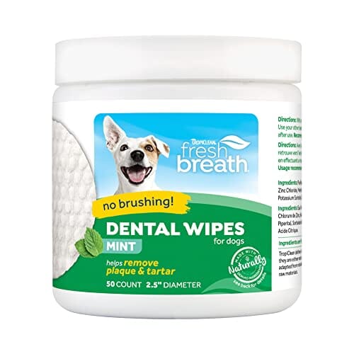 Tropiclean Fresh Breath No Brushing Clean Teeth Dental & Oral Care Dental Wipes for Pets - 50 Count  