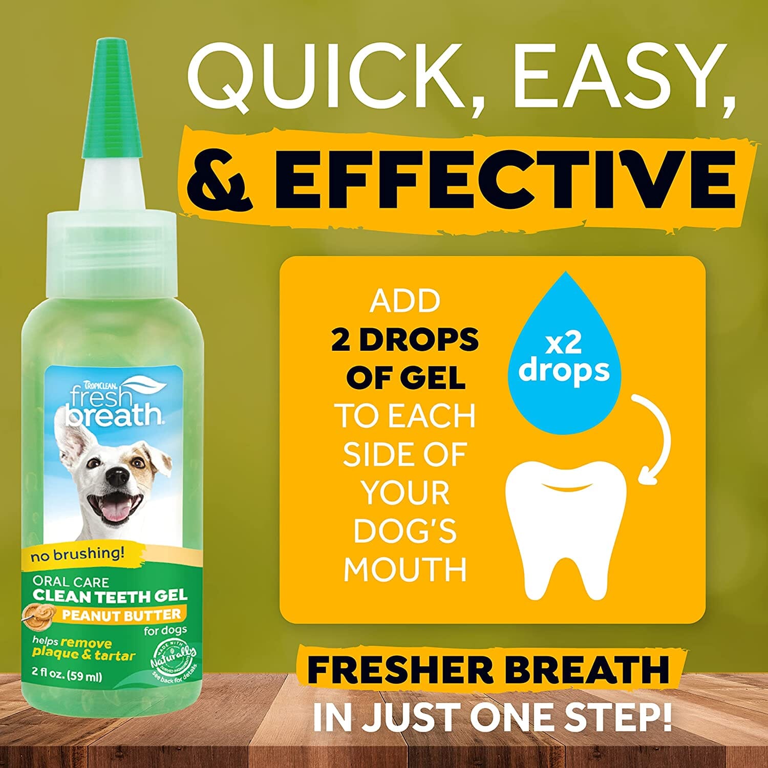 Tropiclean Fresh Breath No Brushing Clean Teeth Oral Care Gel Peanut Butter - 2 Oz  