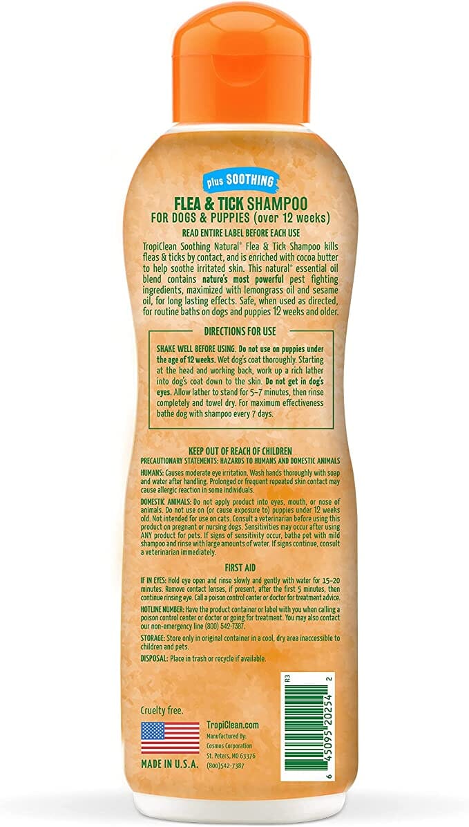 Tropiclean Natural Flea & Tick Shampoo plus Soothing for Cats and Dogs - 20 Oz  