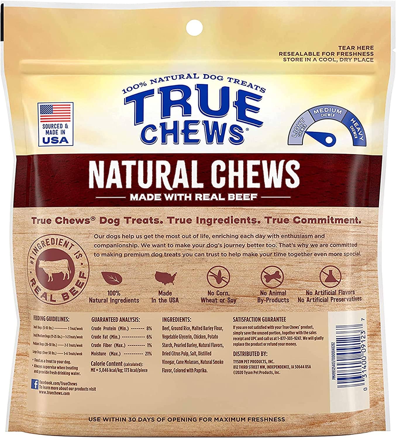 True Chews Natural Chews Natural Dog Chews - Beef - Reg - 5 Pack  