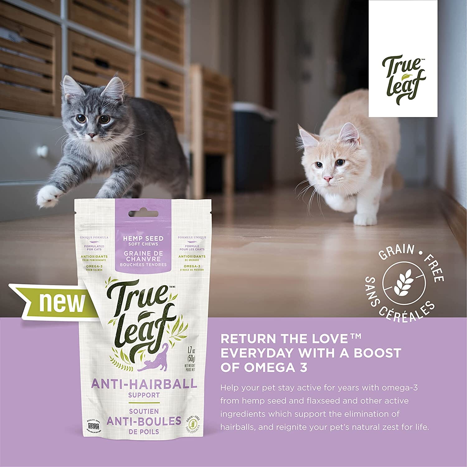 True Leaf Anti-Hairball Hemp Seed Support for Cats - 1.7 Oz  