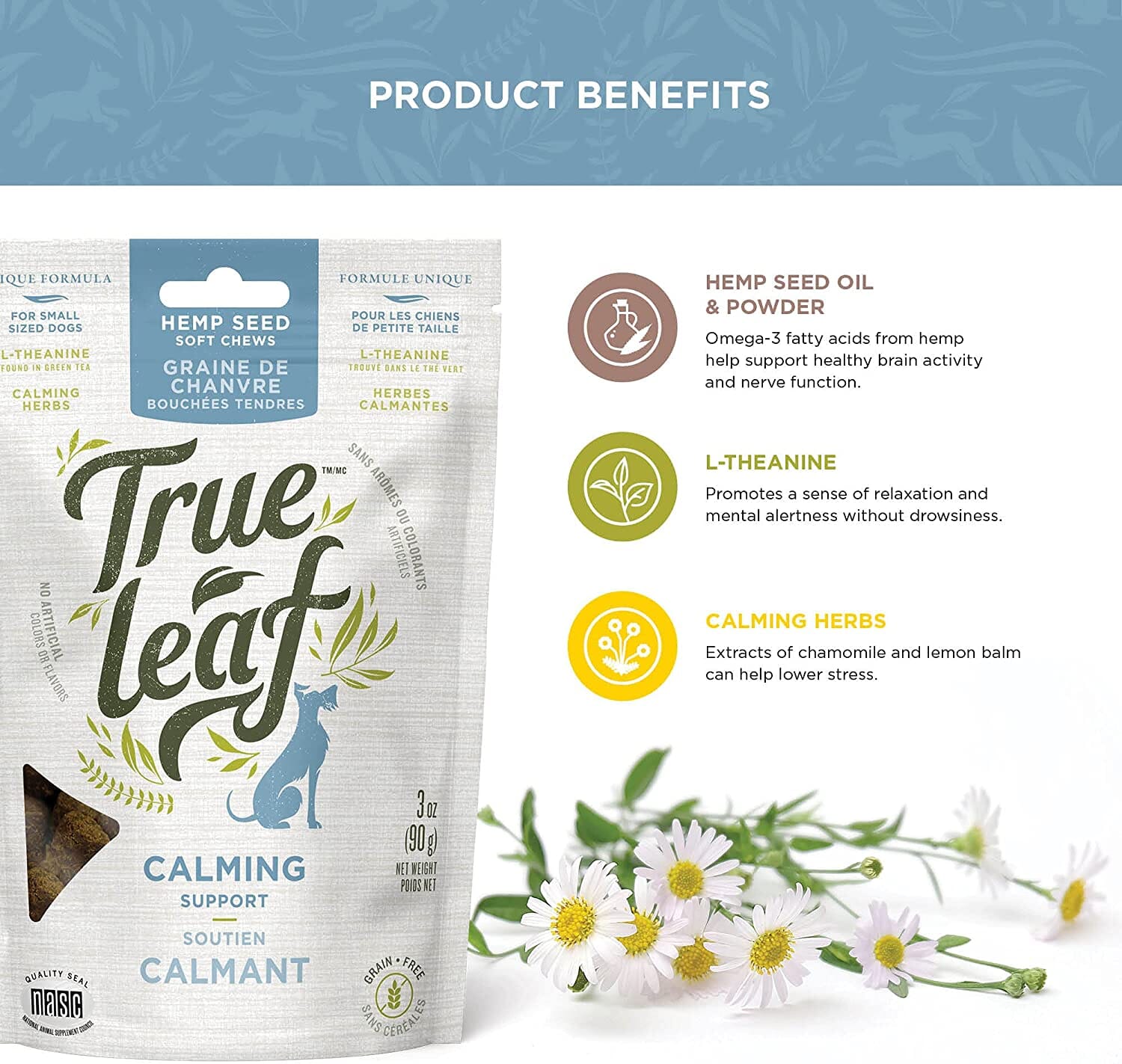 True Leaf Calming Support Hemp Seed Dog Chews - 3 Oz  