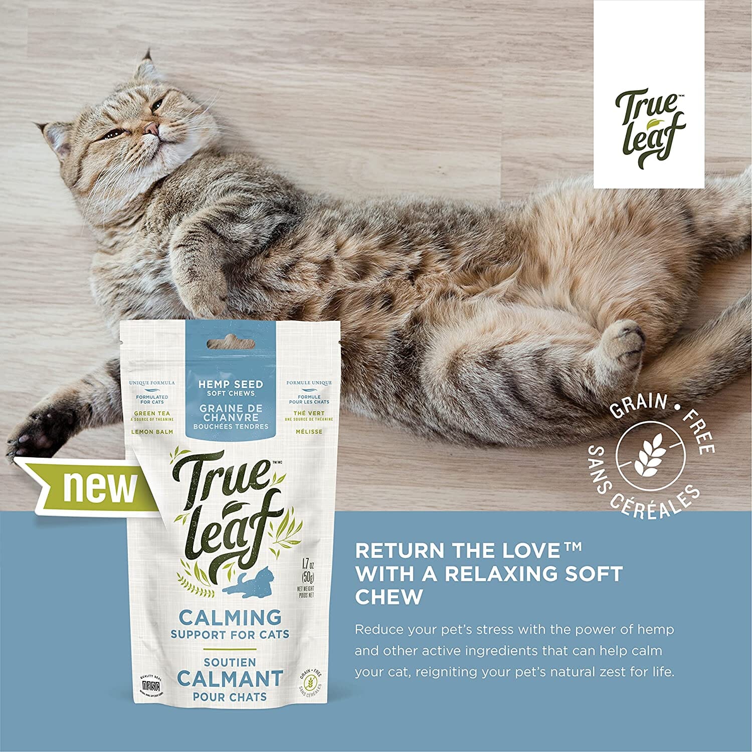 True Leaf Calming Support Hemp Seed Soft and Chewy Cat Supplements - 1.7 Oz  