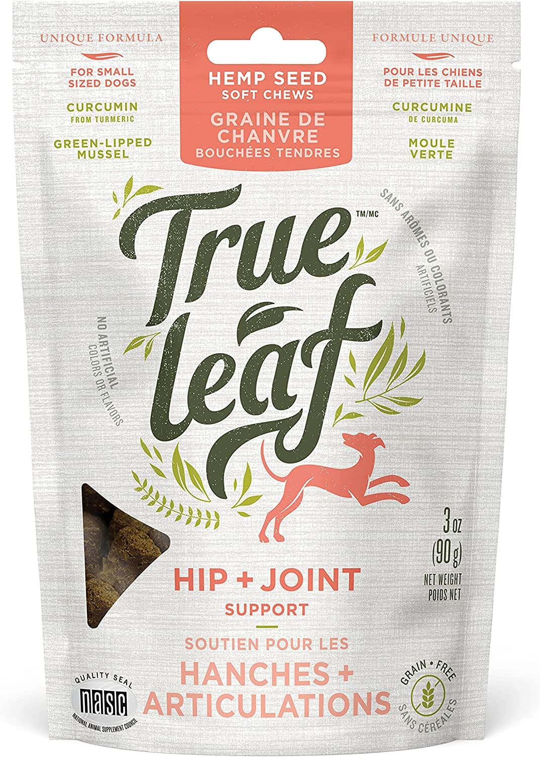 True Leaf Hip + Joint Support Hemp Seed Chews Dog Joint Care - 3 Oz  