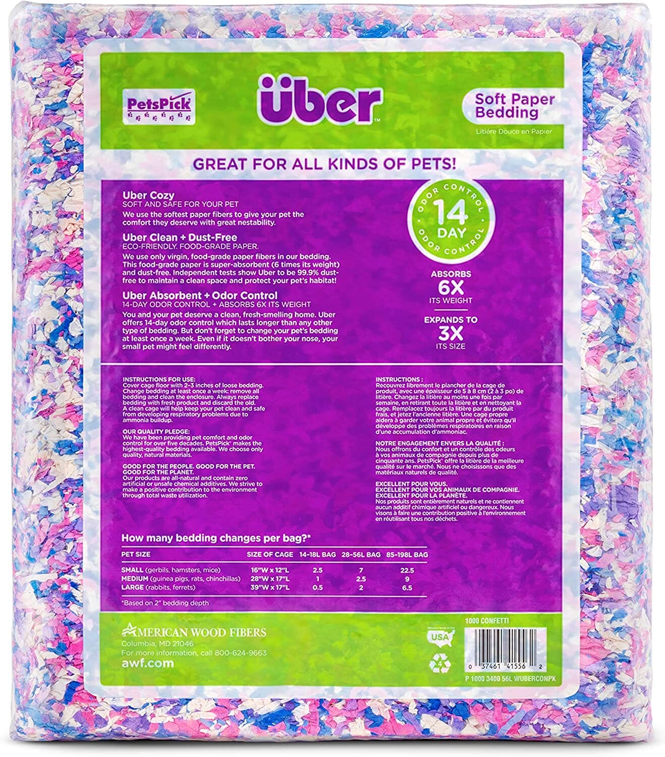 Uber Soft Paper Pet Bedding - Confetti - 56 L  