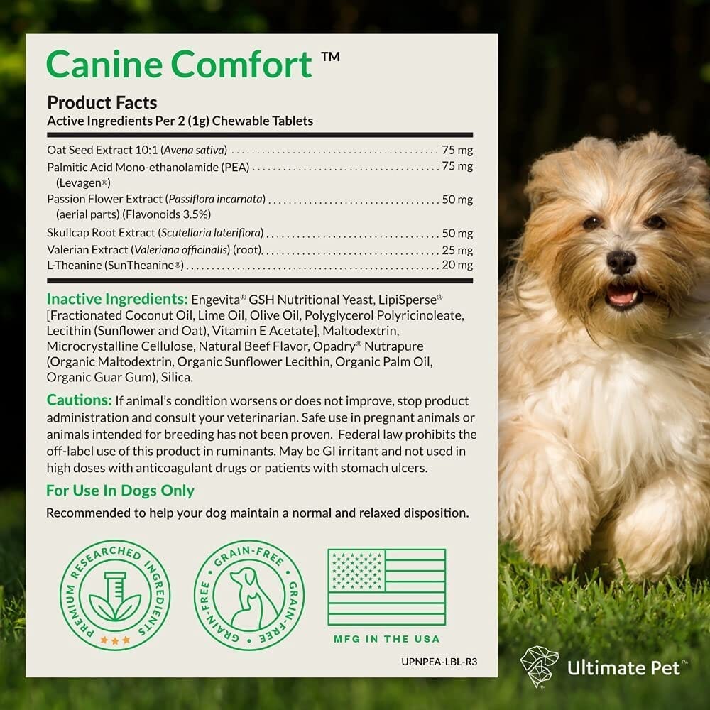 Ultimate Pet Nutrition Canine Comfort Tablets Calming Support Dog Supplements - 60 Count  